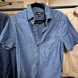 Express Blue Casual Button Down Shirt Lightweight